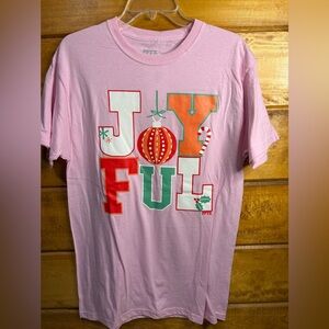 Joyful Pink Christmas Graphic Tee shirt size medium